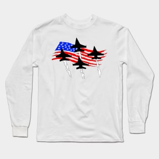 F16 Falcons flying over Flag Long Sleeve T-Shirt